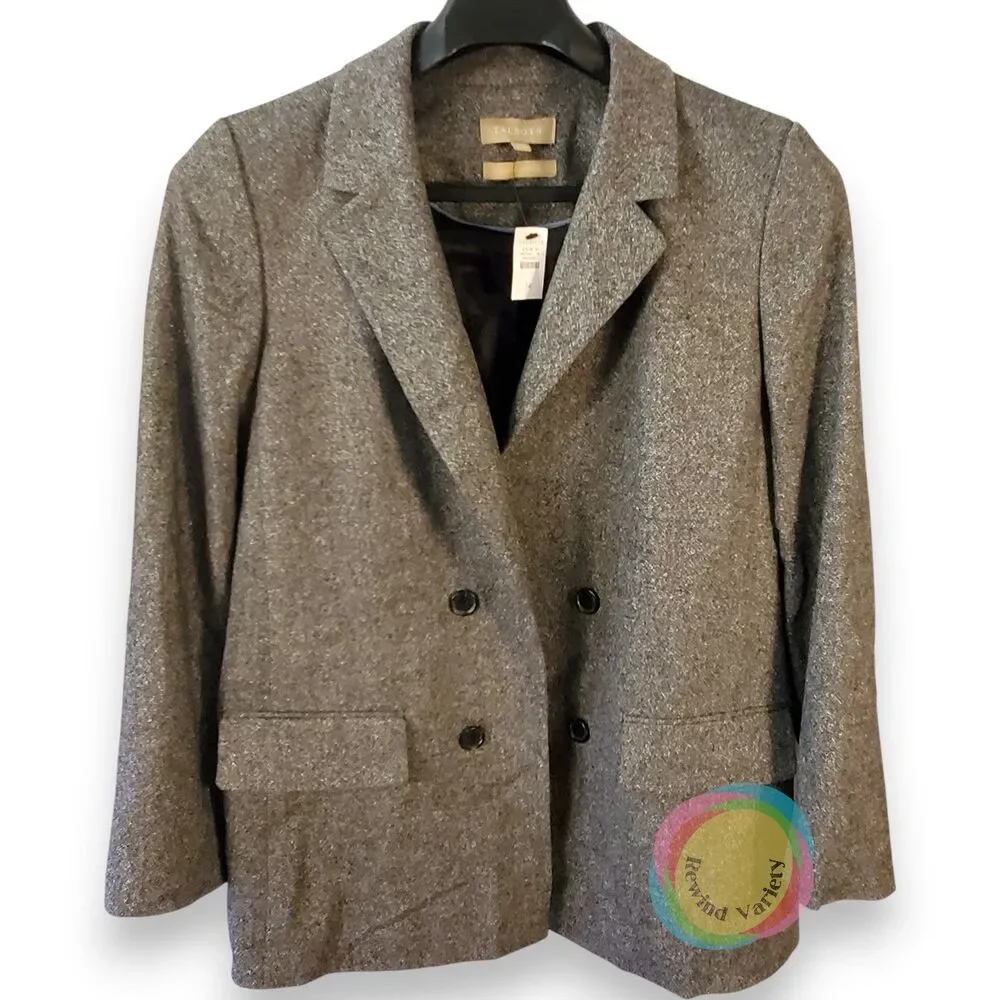 NWT Talbots Italian Wool Silk Tweed Blazer 14 Double Breasted - Picture 1 of 16